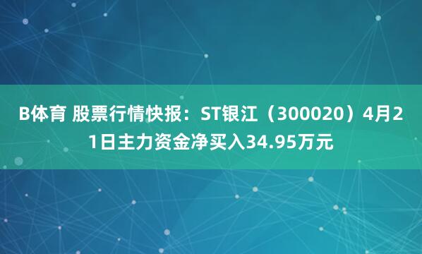 B体育 股票行情快报：ST银江（300020）4月21日主力资金净买入34.95万元