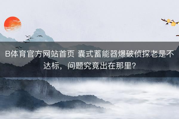 B体育官方网站首页 囊式蓄能器爆破侦探老是不达标，问题究竟出在那里？
